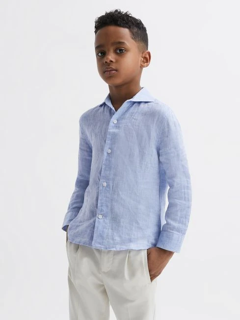 Reiss Soft Blue Ruban Junior Linen Regular Fit Shirt 8 Reiss Soft Blue Ruban Junior Linen Regular Fit Shirt - Image 6