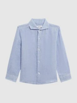Reiss Soft Blue Ruban Senior Linen Regular Fit Shirt -Style Trend Shop D56 882s2