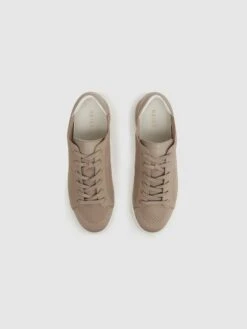 Reiss Taupe Finley Knit Knit Leather Low Top Trainers -Style Trend Shop D56888s3