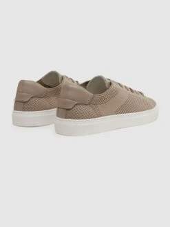 Reiss Taupe Finley Knit Knit Leather Low Top Trainers -Style Trend Shop D56888s4