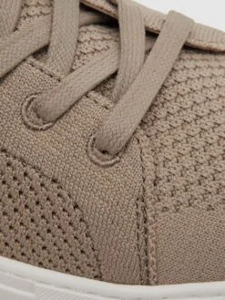 Reiss Taupe Finley Knit Knit Leather Low Top Trainers -Style Trend Shop D56888s5