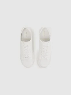 Reiss White Finley Knit Leather Low Top Trainers -Style Trend Shop D56889s3