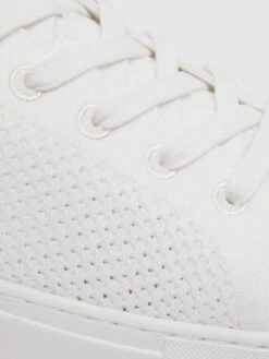 Reiss White Finley Knit Leather Low Top Trainers -Style Trend Shop D56889s5
