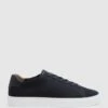 Reiss Navy Finley Knit Knit Leather Low Top Trainers -Style Trend Shop D56898s
