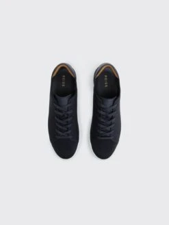 Reiss Navy Finley Knit Knit Leather Low Top Trainers -Style Trend Shop D56898s3