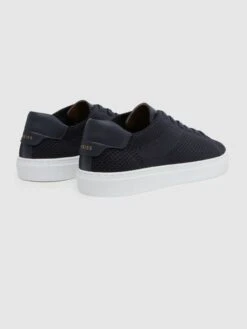 Reiss Navy Finley Knit Knit Leather Low Top Trainers -Style Trend Shop D56898s4