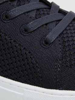 Reiss Navy Finley Knit Knit Leather Low Top Trainers -Style Trend Shop D56898s5