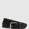 Reiss Black Carlton Woven Leather Belt -Style Trend Shop D57 929s