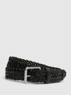 Reiss Black Carlton Woven Leather Belt