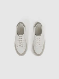 Reiss Sage/White Ashley Low Top Leather Trainers -Style Trend Shop D57 930s3