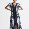 Reiss Navy/White Freja Petite Scarf Printed Midi Dress -Style Trend Shop D57 957s