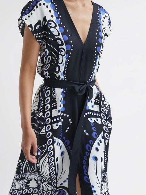 Reiss Navy/White Freja Petite Scarf Printed Midi Dress 6 Reiss Navy/White Freja Petite Scarf Printed Midi Dress - Image 4