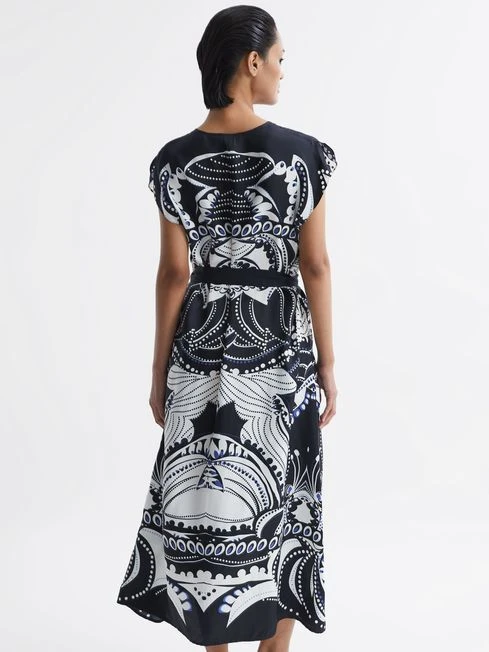 Reiss Navy/White Freja Petite Scarf Printed Midi Dress 7 Reiss Navy/White Freja Petite Scarf Printed Midi Dress - Image 5