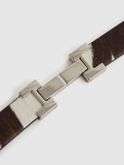 Reiss Chocolate/Ecru Hayley Leather Square Hinge Belt -Style Trend Shop D57 974s4
