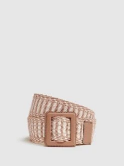 Reiss Neutral Daisy Raffia Buckled Belt