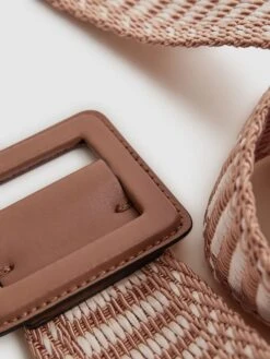 Reiss Neutral Daisy Raffia Buckled Belt -Style Trend Shop D57976s4