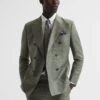 Reiss Sage Riva Slim Fit Double Breasted Wool-Linen Blazer -Style Trend Shop D60 431s