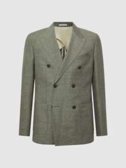 Reiss Sage Riva Slim Fit Double Breasted Wool-Linen Blazer 12 Reiss Sage Riva Slim Fit Double Breasted Wool-Linen Blazer -Style Trend Shop D60431s2