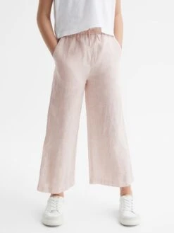 Reiss Soft Pink Cleo Senior Linen Drawstring Trousers 10 Reiss Soft Pink Cleo Senior Linen Drawstring Trousers -Style Trend Shop D62 082s3