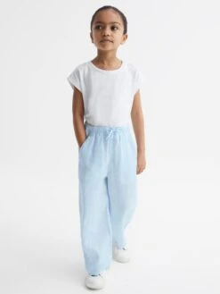 Reiss Ice Blue Cleo Senior Linen Drawstring Trousers -Style Trend Shop D62 083s3