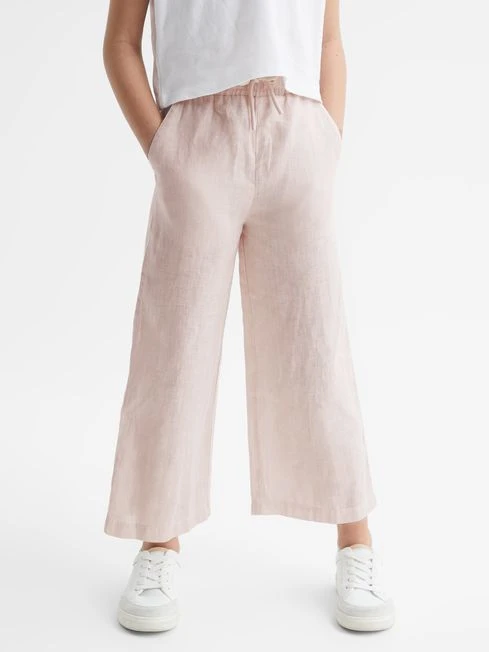 Reiss Soft Pink Cleo Junior Linen Drawstring Trousers 3 Reiss Soft Pink Cleo Junior Linen Drawstring Trousers