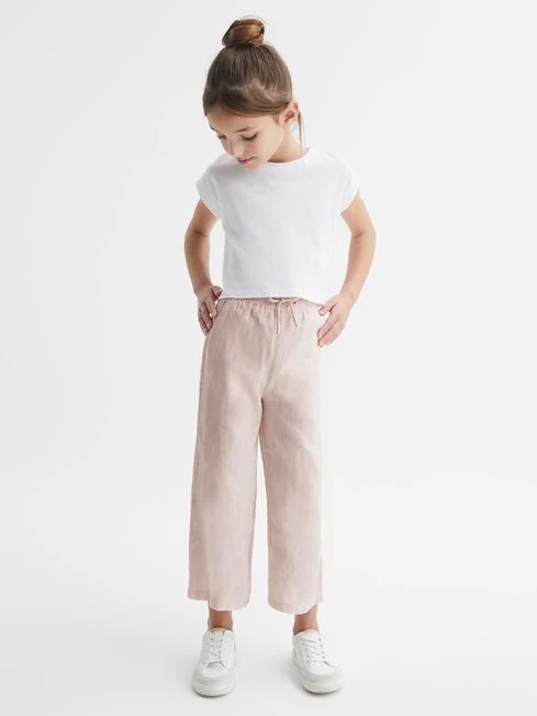 Reiss Soft Pink Cleo Junior Linen Drawstring Trousers 5 Reiss Soft Pink Cleo Junior Linen Drawstring Trousers - Image 3
