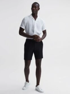 Reiss Black Searcy Linen Side Adjuster Shorts