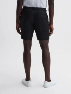 Reiss Black Searcy Linen Side Adjuster Shorts -Style Trend Shop D62 924s5