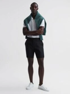 Reiss Black Searcy Linen Side Adjuster Shorts -Style Trend Shop D62 924s6