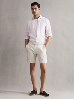 Reiss Oatmeal Searcy Linen Side Adjuster Shorts