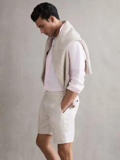 Reiss Oatmeal Searcy Linen Side Adjuster Shorts -Style Trend Shop D62 925s3