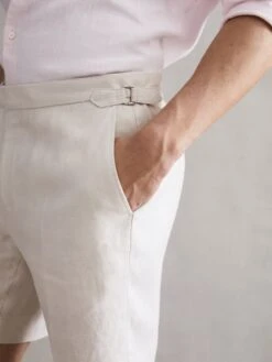 Reiss Oatmeal Searcy Linen Side Adjuster Shorts -Style Trend Shop D62 925s4