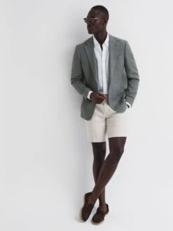 Reiss Oatmeal Searcy Linen Side Adjuster Shorts -Style Trend Shop D62 925s6