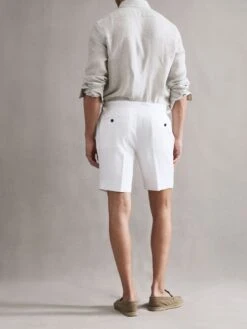Reiss White Searcy Linen Side Adjuster Shorts -Style Trend Shop D62 926s4