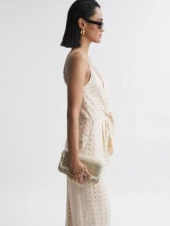 Reiss Ivory Scarlet Metallic Detail Jumpsuit -Style Trend Shop D65 821s3