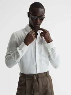 Reiss White Queens Slim Fit Linen Oxford Shirt
