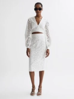 Reiss White Immi Lace Co-ord Pencil Skirt -Style Trend Shop D65 835s3