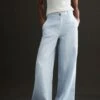 Reiss Ice Blue Demi Linen Wide Leg Garment Dyed Trousers -Style Trend Shop D65 837s