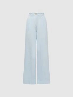 Reiss Ice Blue Demi Linen Wide Leg Garment Dyed Trousers -Style Trend Shop D65 837s2