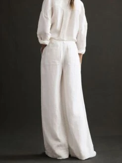 Reiss White Demi Linen Wide Leg Garment Dyed Trousers -Style Trend Shop D65 838s3
