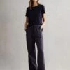 Reiss Navy Cleo Linen Wide Leg Drawstring Trousers -Style Trend Shop D65 840s