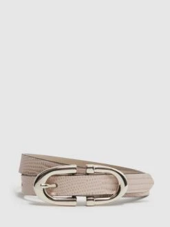 Reiss Blush Bailey Horseshoe Buckle Leather Belt