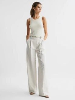 Reiss Cream Piper Knitted Linen Vest