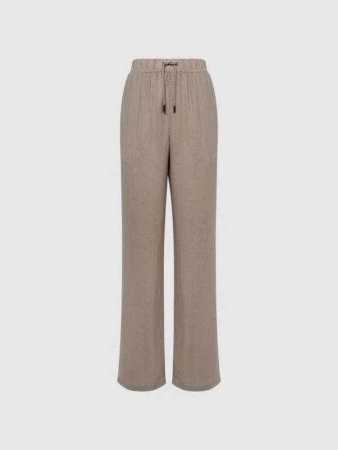 Reiss Mink Cleo Linen Wide Leg Drawstring Trousers 4 Reiss Mink Cleo Linen Wide Leg Drawstring Trousers - Image 2