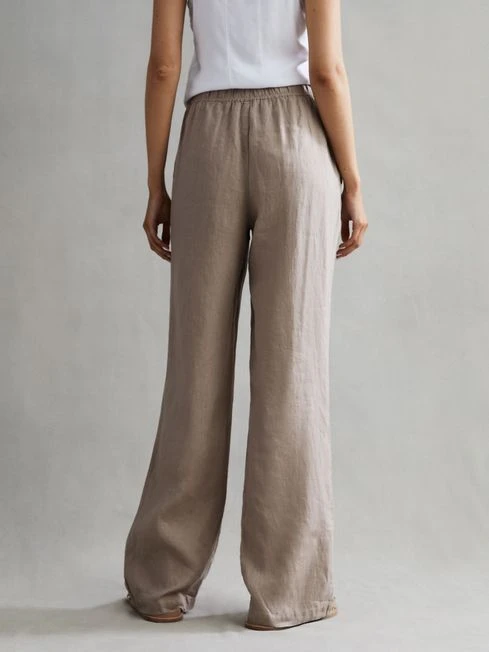 Reiss Mink Cleo Linen Wide Leg Drawstring Trousers 5 Reiss Mink Cleo Linen Wide Leg Drawstring Trousers - Image 3