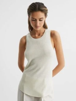 Reiss Cream Piper Knitted Linen Vest -Style Trend Shop D65878s3