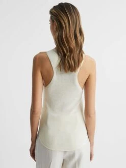 Reiss Cream Piper Knitted Linen Vest -Style Trend Shop D65878s5