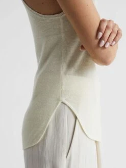 Reiss Cream Piper Knitted Linen Vest -Style Trend Shop D65878s6