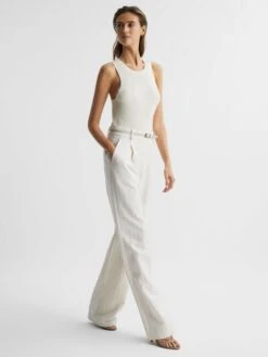 Reiss Cream Piper Knitted Linen Vest -Style Trend Shop D65878s7