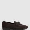 Reiss Chocolate Windsor Suede Tassel Loafers -Style Trend Shop D67 729s